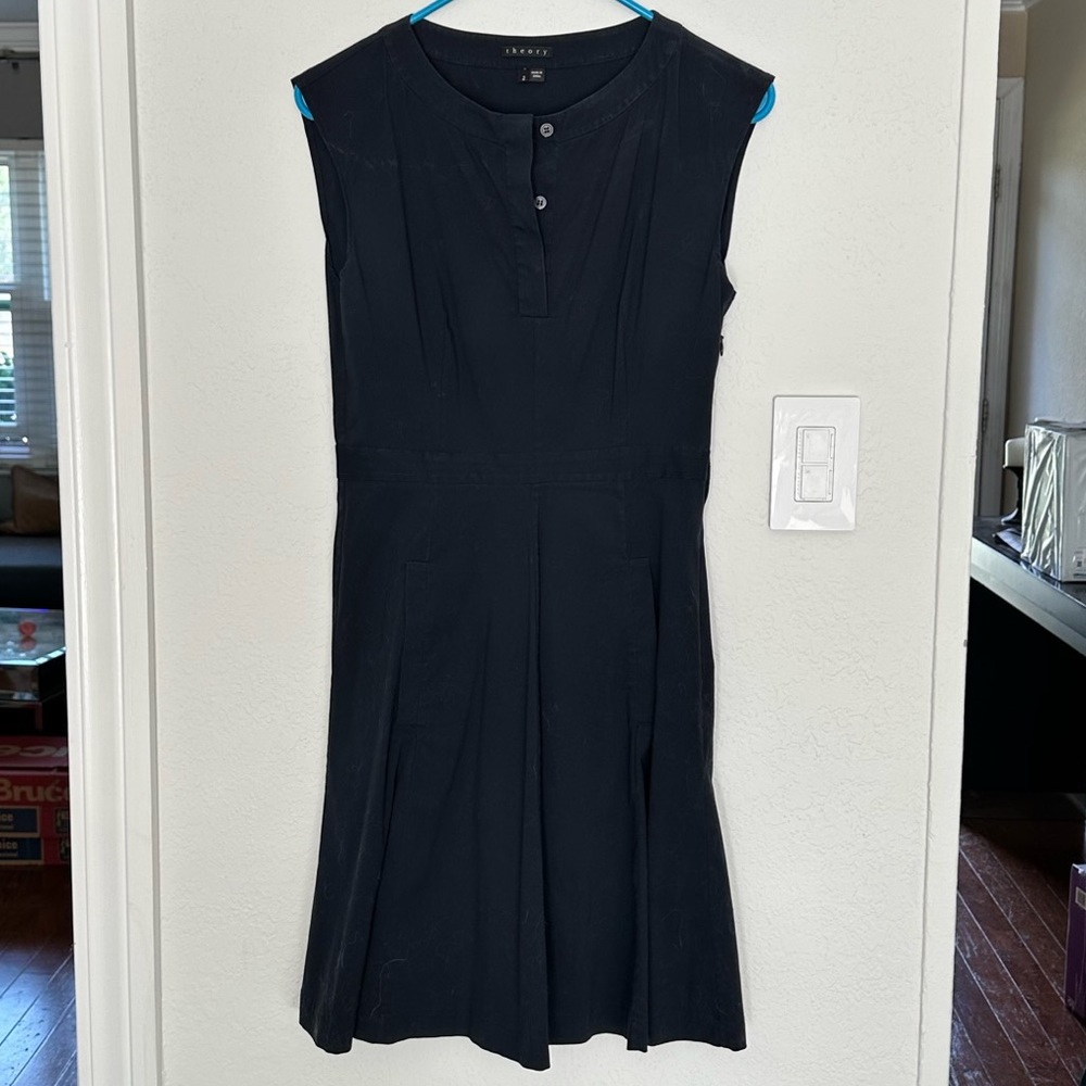 Theory Navy Cotton Blend Lightweight Pleated dress, 2
